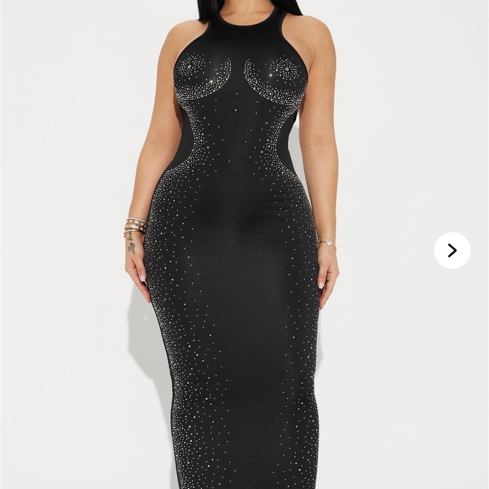 Black Rhinestone Maxi Dress